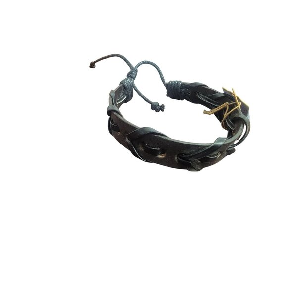 Handmade‎ Leather Bracelet Black weaved - Picture 3 of 3